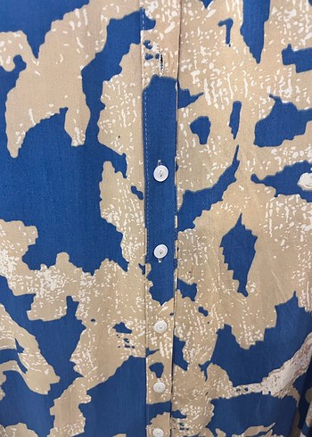 44 Beden mavi Renk Düğmeli Mavi Batik Desenli Uzun Tunik