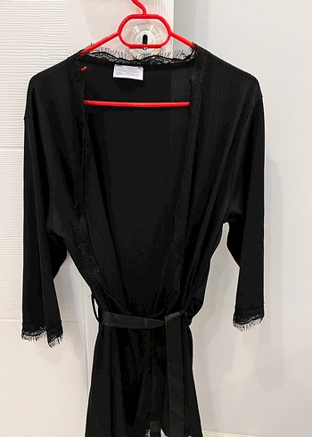 Siyah Midi Uzun Kollu Kadın Sabahlık - Görsel 5