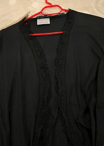 Siyah Midi Uzun Kollu Kadın Sabahlık - Görsel 6