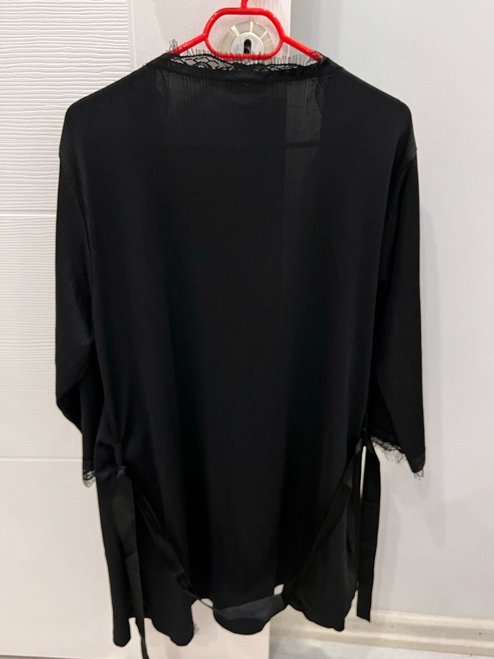 Siyah Midi Uzun Kollu Kadın Sabahlık - Görsel 3