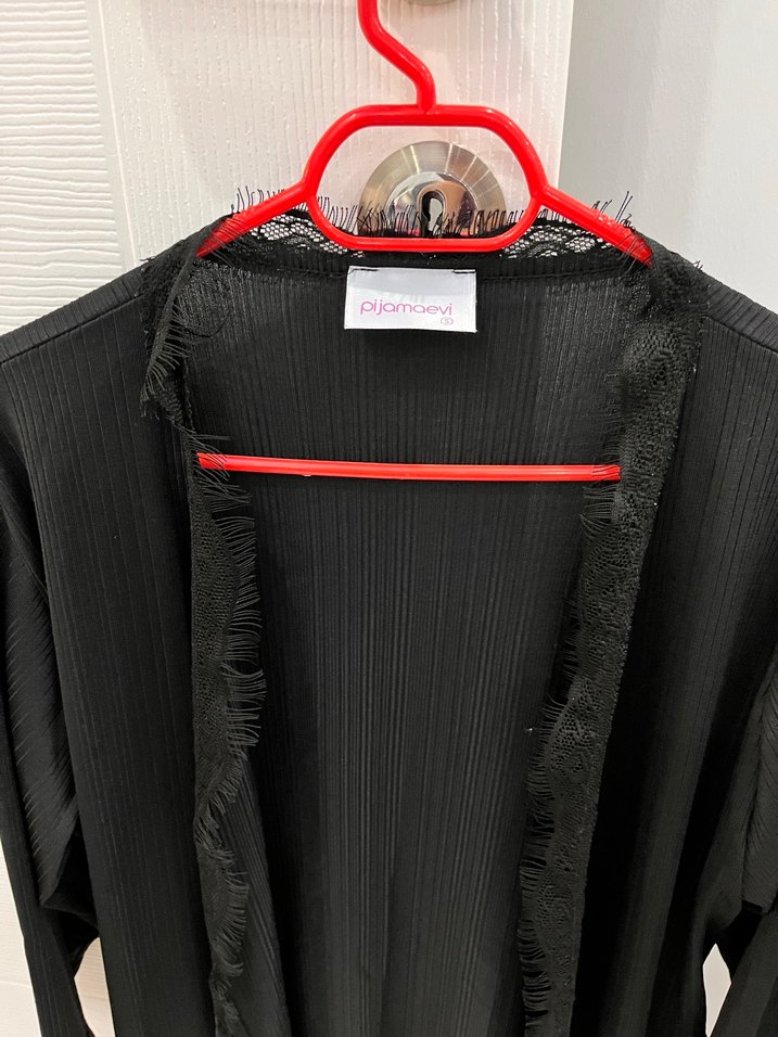 Siyah Midi Uzun Kollu Kadın Sabahlık - Görsel 2