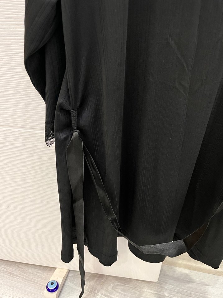 Siyah Midi Uzun Kollu Kadın Sabahlık - Görsel 4