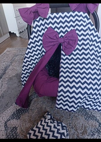 Mor Fiyonk Detaylı Bebek Puset Örtüsü Seti - Görsel 2