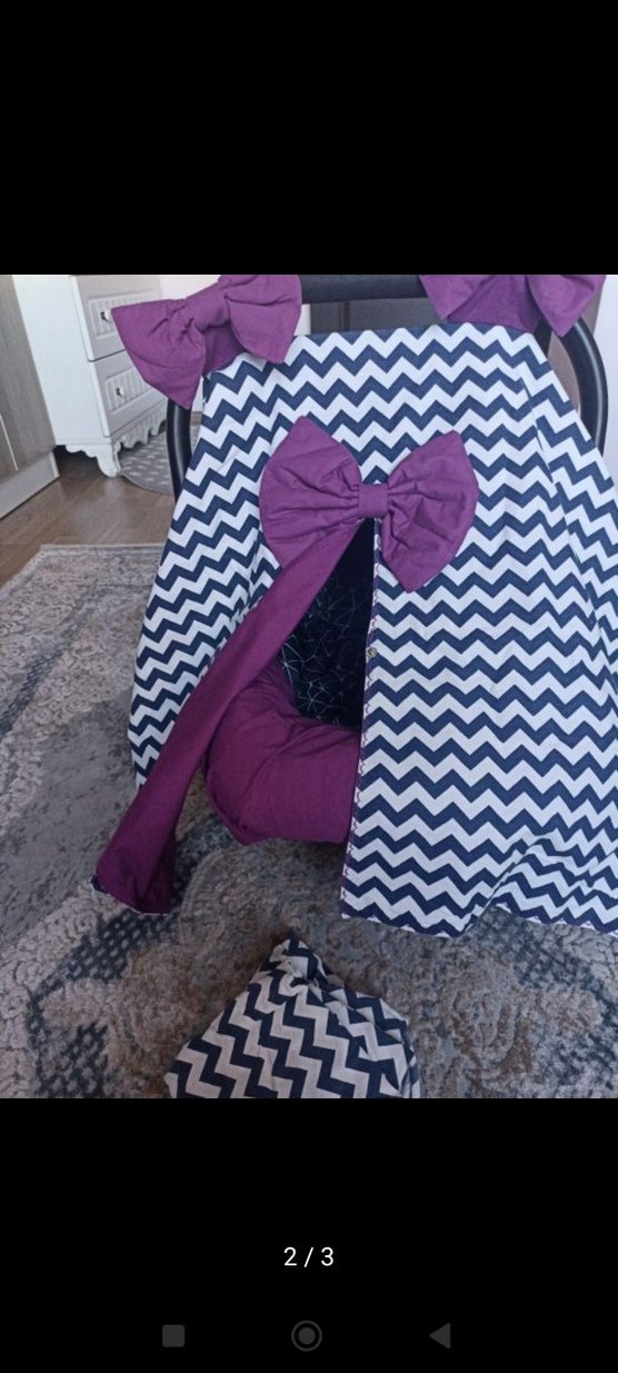 Mor Fiyonk Detaylı Bebek Puset Örtüsü Seti - Görsel 2