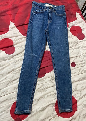 Düğmeli Mavi Skinny Kot Pantolon