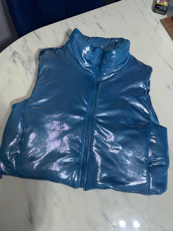 Parlak Mavi Kadın Şişme Yelek Fermuarlı - Görsel 2