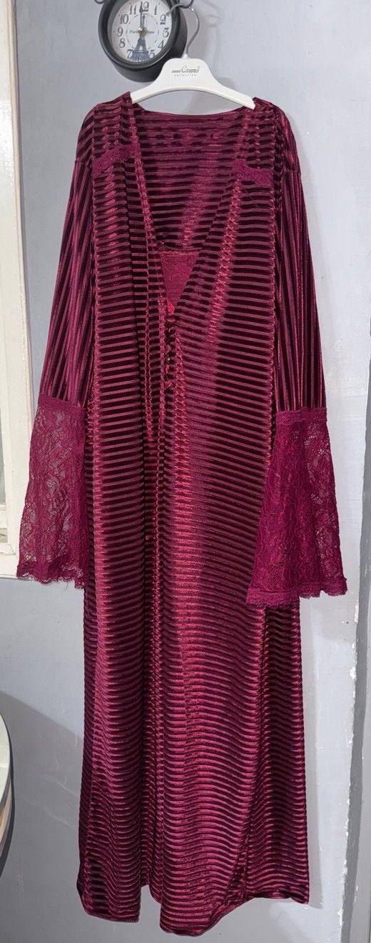 Bordo Uzun kadife gecelik Takımı - Görsel 3