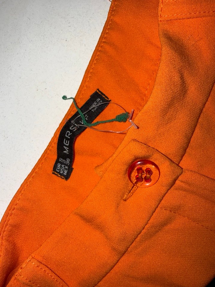 Kadın Turuncu Pilili Midi Kumaş Pantolon - Görsel 2