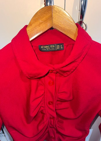 Düğmeli Kırmızı Kadın Bluz - Görsel 2