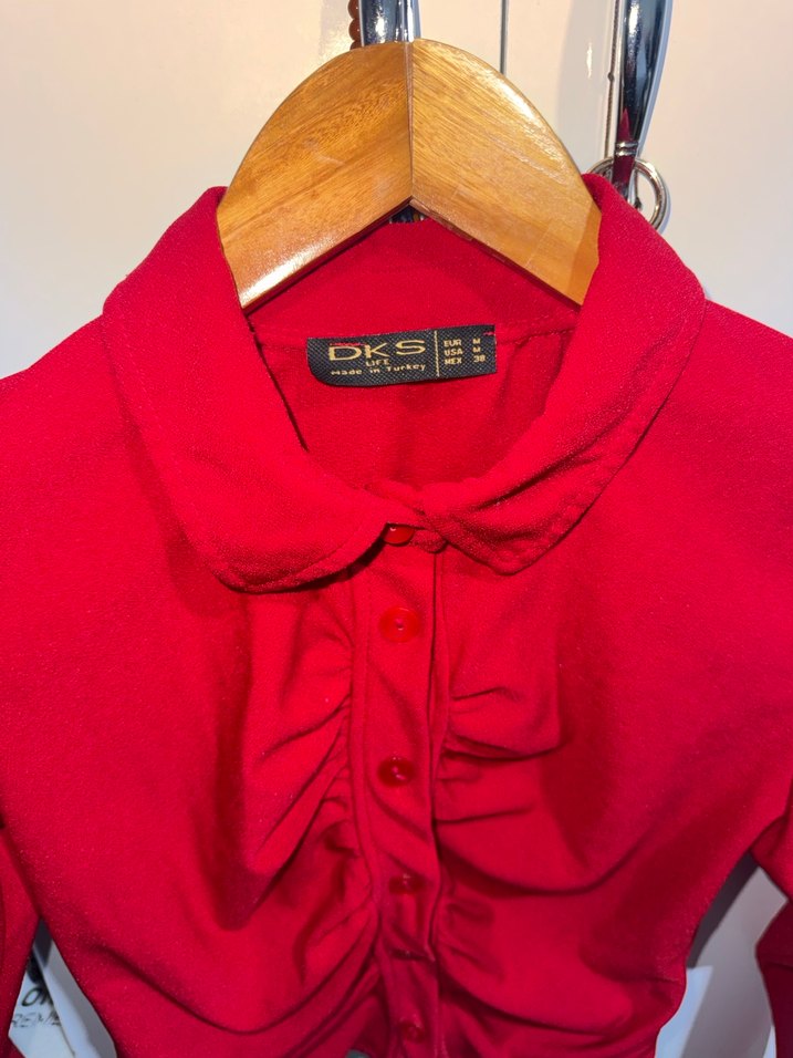 Düğmeli Kırmızı Kadın Bluz - Görsel 2