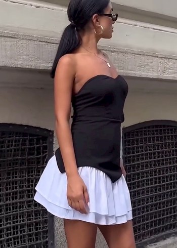 Siyah Askısız Mini Elbise - Görsel 4