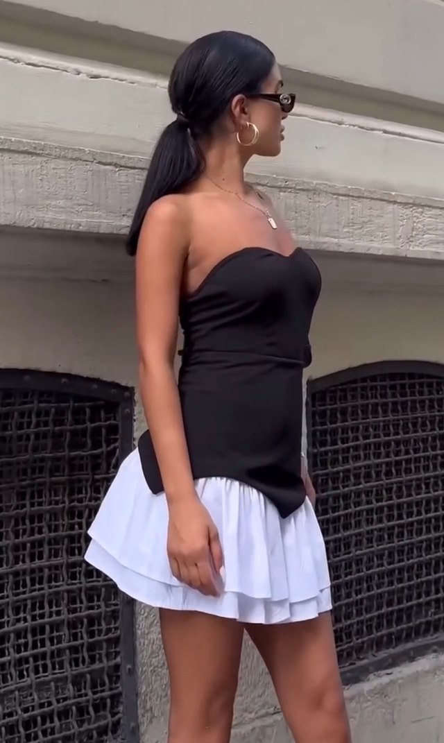 Siyah Askısız Mini Elbise - Görsel 4