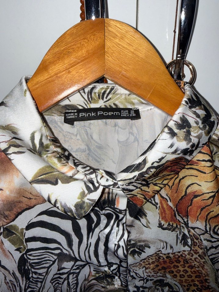 Bohem Zebra Desenli Uzun Kollu Gömlek - Görsel 2