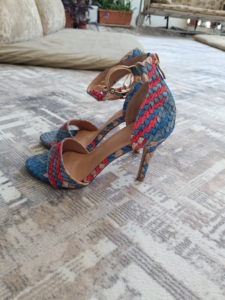 Bohem Yılan Desenli Kadın şık kaliteli Topuklu Sandalet - Görsel 2