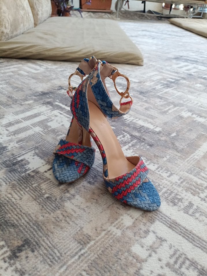 Bohem Yılan Desenli Kadın şık kaliteli Topuklu Sandalet - Görsel 4