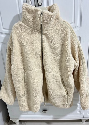 Bej Peluş Fermuarlı Kadın Ceket - Görsel 3