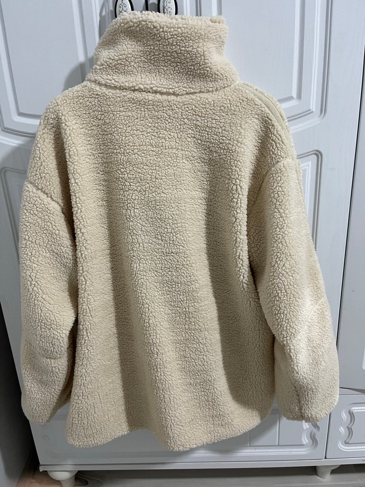 Bej Peluş Fermuarlı Kadın Ceket - Görsel 4