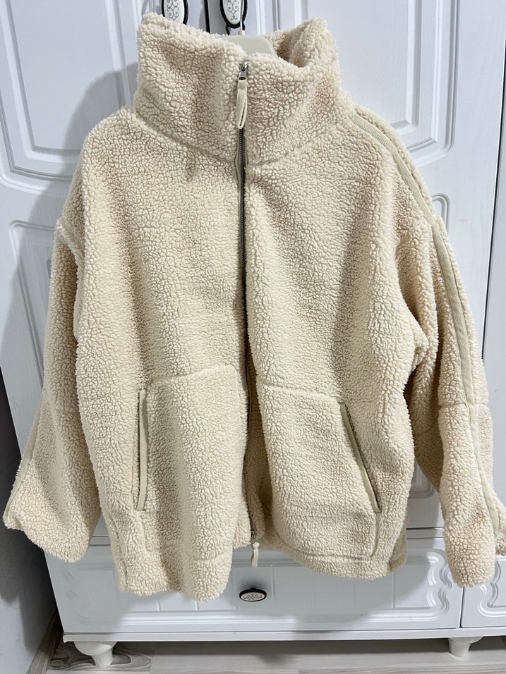 Bej Peluş Fermuarlı Kadın Ceket - Görsel 2
