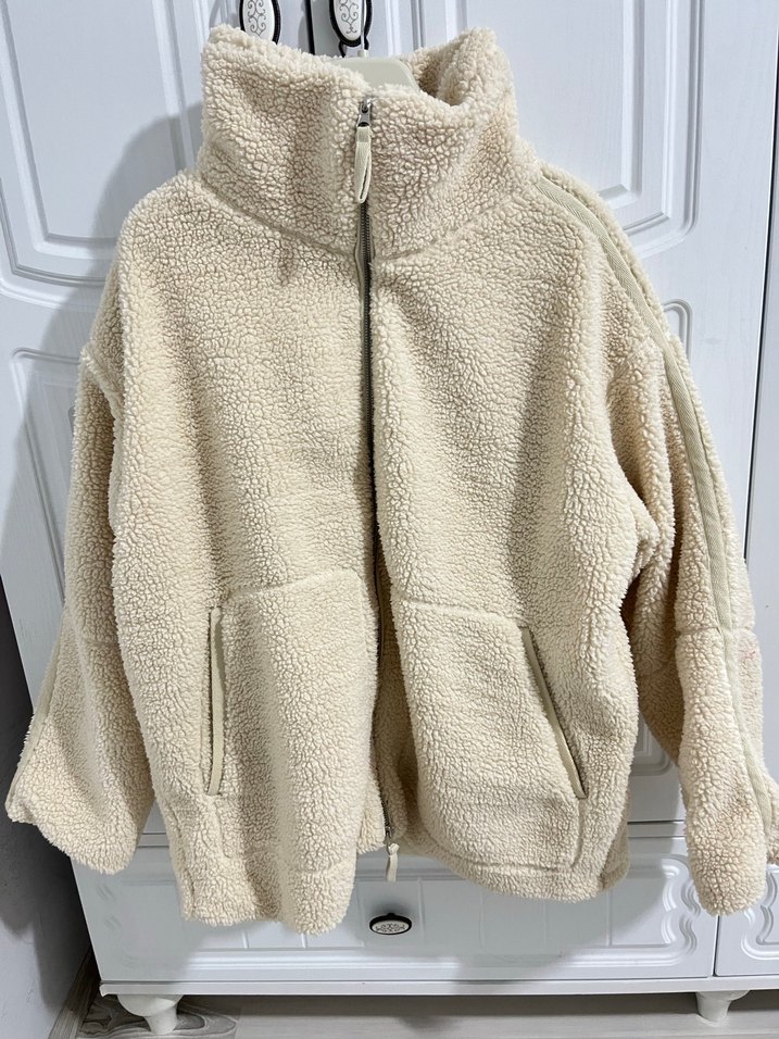 Bej Peluş Fermuarlı Kadın Ceket - Görsel 3