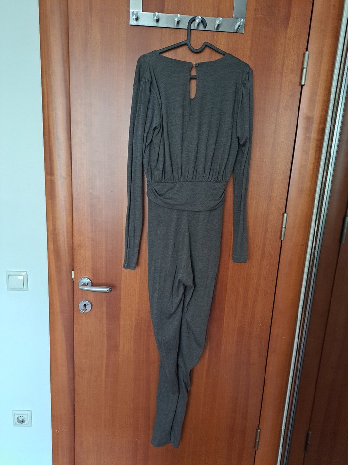 oxxo m beden haki Uzun V Yaka Drapeli tulum - Görsel 2