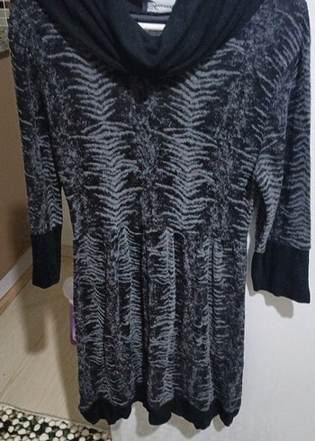 Gri Zebra Desenli Uzun Triko Elbise - Görsel 4