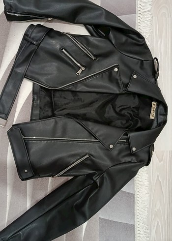 Siyah Deri Biker Ceket