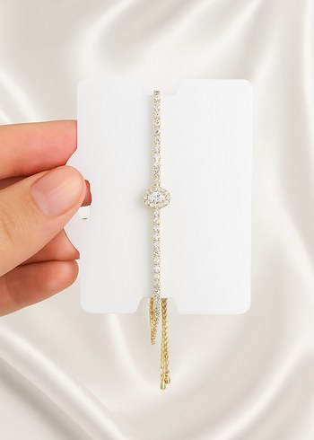Zincir Detaylı Beyaz Minimalist Bileklik