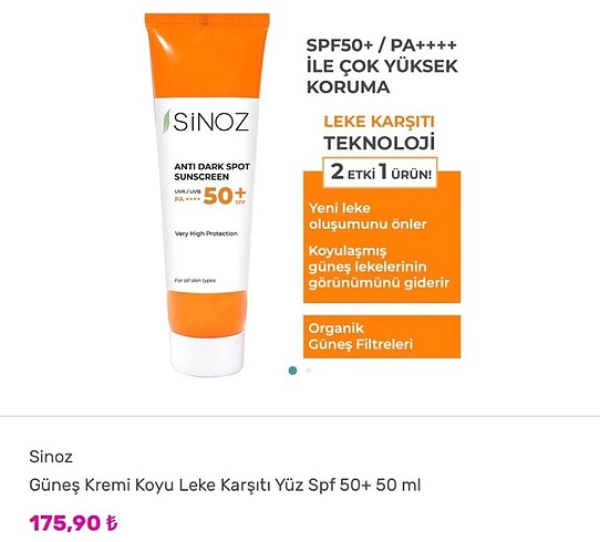 Beden Sinoz Koyu Leke Karşıtı Güneş Kremi 50+