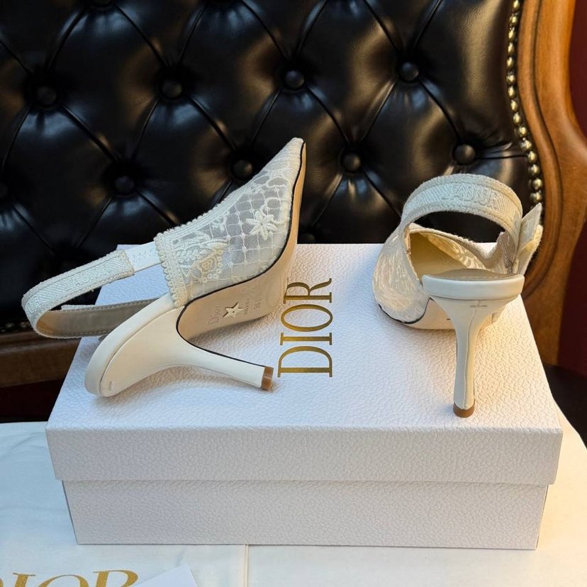 Dior Beyaz Dantel İşlemeli Stiletto - Görsel 2