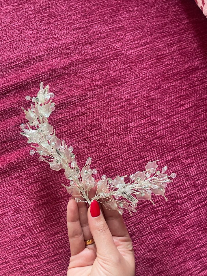 Beyaz Boncuklu Bohem Saç Aksesuarı Nişan Nikah - Görsel 2