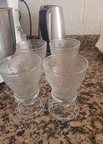 Desenli Cam 4'lü Kahve Bardağı Seti