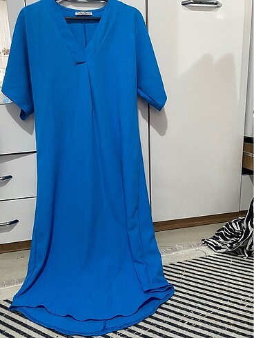 Mavi midi elbise - Görsel 5