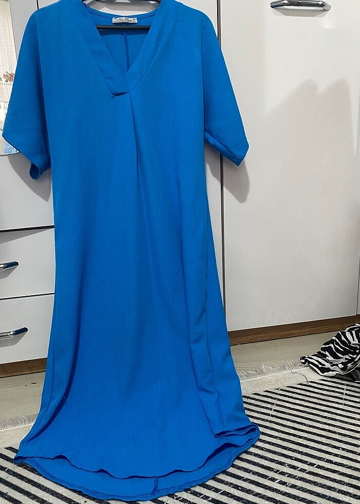 Mavi midi elbise - Görsel 5