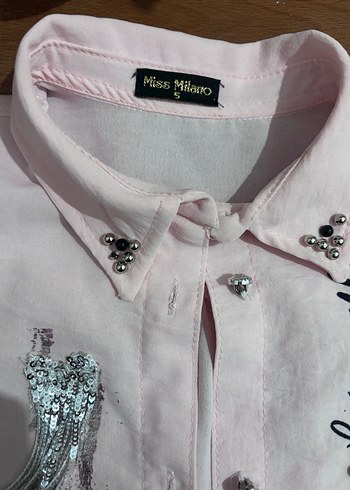 Kız Çocuk Pembe Kısa Kollu Keten Gömlek - Görsel 3