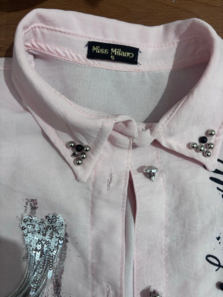 Kız Çocuk Pembe Kısa Kollu Keten Gömlek - Görsel 3