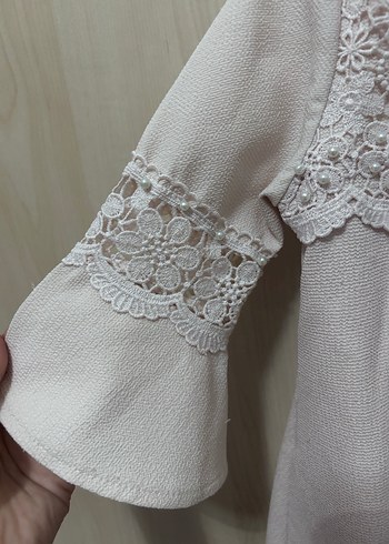 Dantel Detaylı Krem Renkli Triko Kadın Bluz - Görsel 3