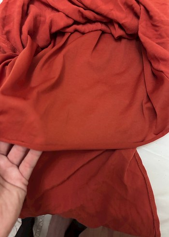 Turuncu V Yaka Dökümlü Hamile Midi Elbise - Görsel 4