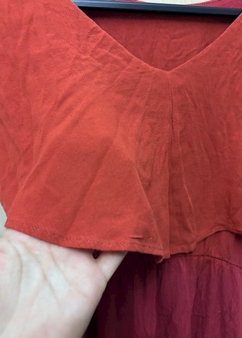 Turuncu V Yaka Dökümlü Hamile Midi Elbise - Görsel 2