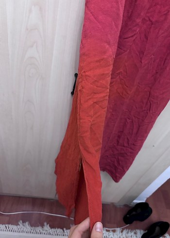 Turuncu V Yaka Dökümlü Hamile Midi Elbise - Görsel 3