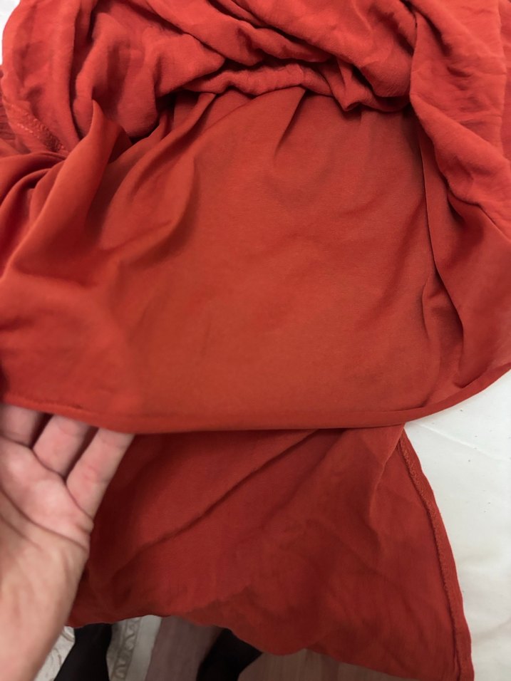 Turuncu V Yaka Dökümlü Hamile Midi Elbise - Görsel 4