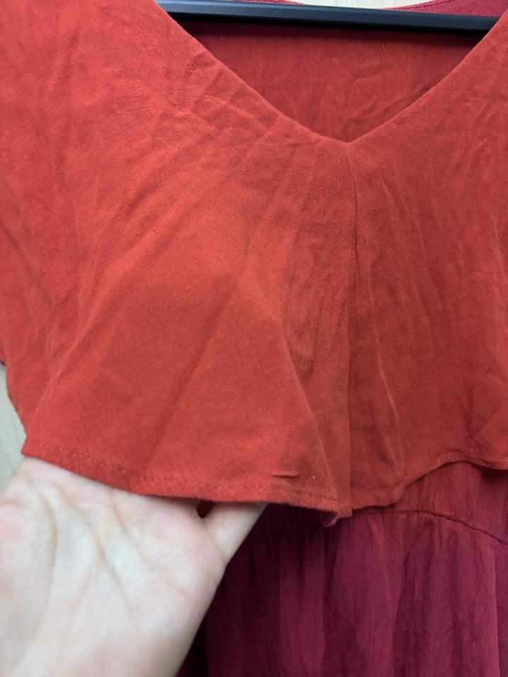 Turuncu V Yaka Dökümlü Hamile Midi Elbise - Görsel 2