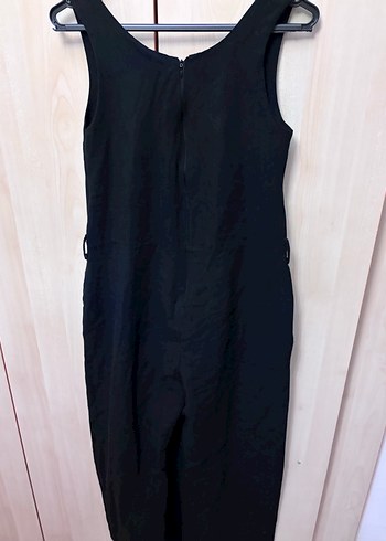 Kadın Siyah Kolsuz Uzun Keten Tulum - Görsel 2