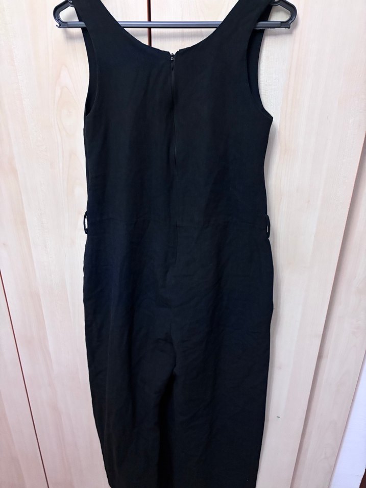 Kadın Siyah Kolsuz Uzun Keten Tulum - Görsel 2