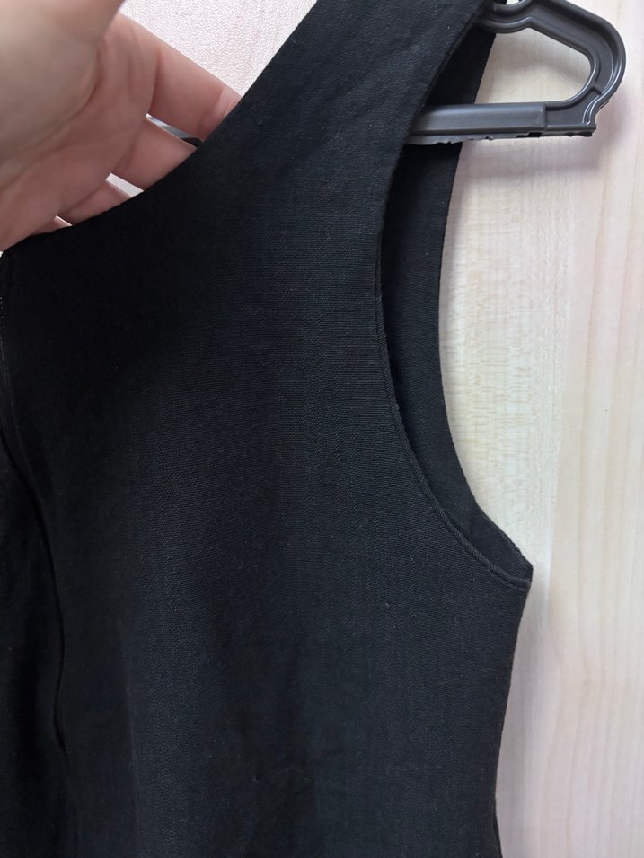 Kadın Siyah Kolsuz Uzun Keten Tulum - Görsel 3