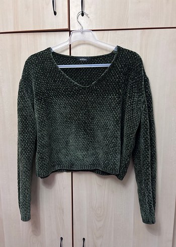 Kadın Haki V Yaka Örgü Kazak - Görsel 3