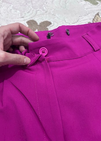 Pembe Midi Kadın Kumaş Pantolon - Görsel 2