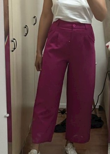 Pembe Midi Kadın Kumaş Pantolon - Görsel 4