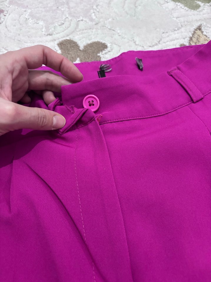 Pembe Midi Kadın Kumaş Pantolon - Görsel 2