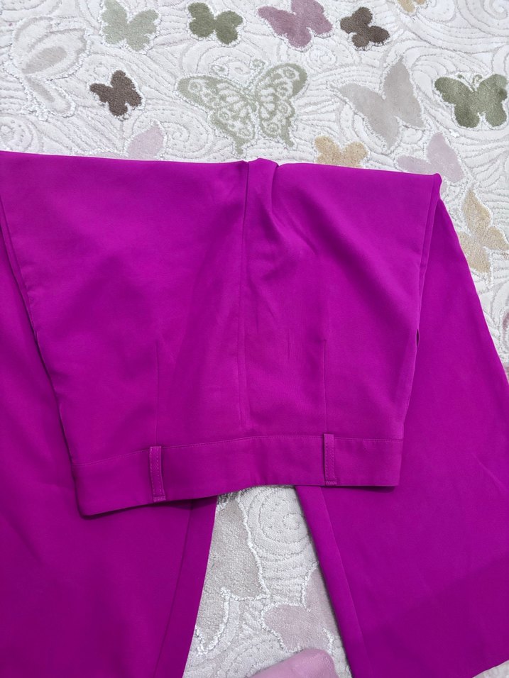 Pembe Midi Kadın Kumaş Pantolon - Görsel 3