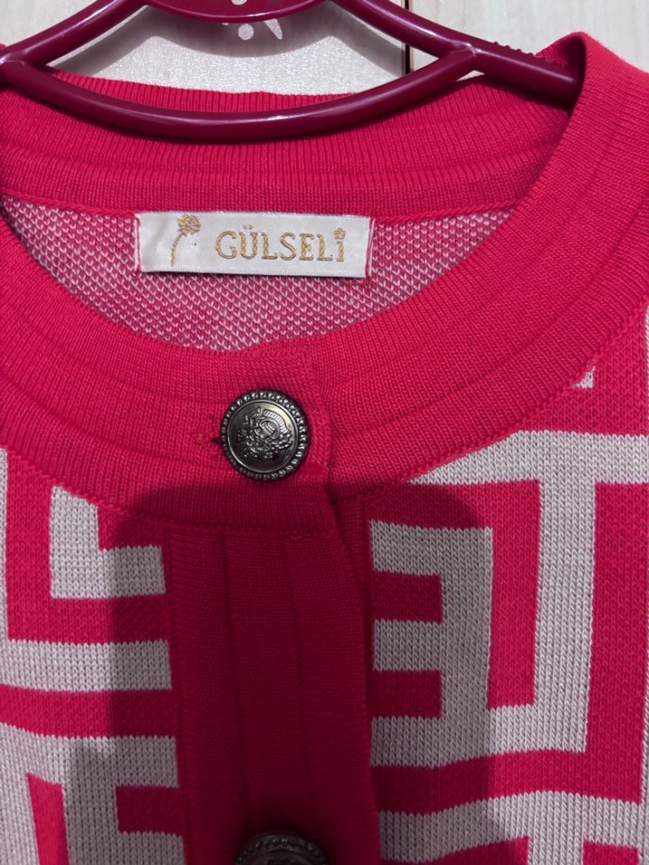 Düğmeli turuncu Desenli Kadın Hırka - Görsel 2